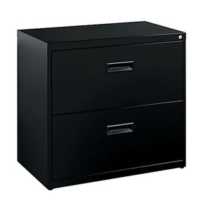 lot 24 image: Black Metal 2-Drawer Lateral File Cabinet  - Retail $429