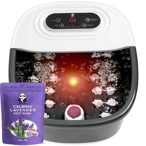 lot 8383 image: Miwhale Foot Spa Bath Massager with Heat Bubbles and Vibration Massage and Jets, 16 OZ Calming Lavender Foot Soak Epsom Salt, Foot Soaker with Red Light, 22 Massage Rollers, Adjustable Temp - Black NO FOOT SOAK BAG - Retail $50