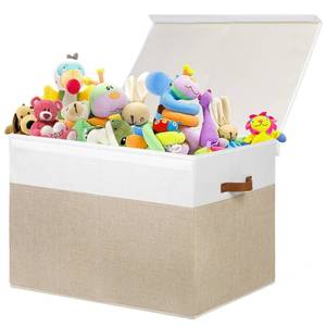 lot 8389 image: Gowee Large Toy Storage Box with Lid, Sturdy Toys Storage Chest Bin Organizer Basket with Dividers for Kids, Boys, Girls, Nursery, Closet, Bedroom, Playroom 26x17 x17 (Beige and White) - Retail $36