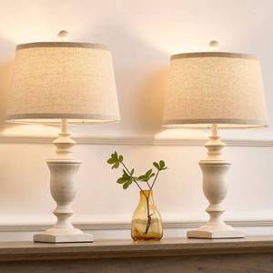 lot 8402 image: SAIWEYA 23 Farmhouse Table Lamps Set of 2, 3 Way Dimmable Lamps with 2 LED Bulbs and Rocker Switch, Vintage Nightstand Lamp for Bedroom Living Room Office End Table Entryway, White
