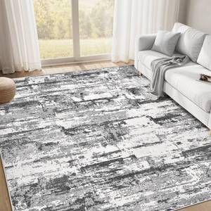 lot 8403 image: Area Rugs for Living Room 6x9 Abstract Washable Rug Modern Neutral Large Soft Stain Resistant Non-Slip Backing Machine Table for Bedroom Dining Room Indoor Home Office Carpet - Black Grey - Retail $63