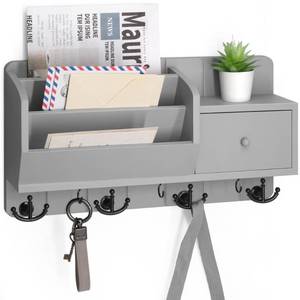 lot 8404 image: Rebee Vision Key Holder Wall Mount with Mail Sorter and Drawer Organizer - Modern Mail Organizer Wall Mounted with Wall Hooks - Home Organization for Apartment Essentials (Light Gray) - Retail $34