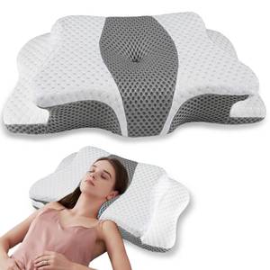lot 8407 image: Pain Relief Cervical Pillow for Neck Support,Adjustable Ergonomic Pillow Cozy Sleeping,Odorless Orthopedic Memory Foam Pillows,Contour Bed Pillow for Side Back Stomach Sleeper - Retail $30