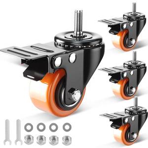lot 8419 image: 2 Inch Caster Wheels, Threaded Stem Casters Set of 4 Heavy Duty, 14-20x1 (Screw Diameter 14, Stem Length 1), Safety Dual Locking Industrial Castors, Wheels for Cart, Furniture - Retail $17