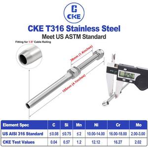 lot 8427 image: CKE 60 Pack Cable Railing Kit - Hand Swage Threaded Stud Tensioner for 18 Cable - 2x2 WoodMetal Post Deck Stair Hardware, T316 Stainless Steel - Retail $36