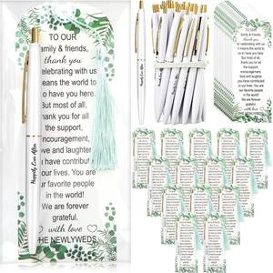 lot 8430 image: Yexiya 100 Sets Wedding Bridal Shower Pens for Guests Bridal Shower Favors Includes Black Ink Ballpoint Pen Thank You Bookmark with Tassels for Guest Gift Game Prizes Party Favor(Water Blue)