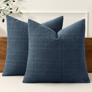 lot 8431 image: MIULEE Decorative Linen Check Euro Shams Throw Pillow Covers Neutral Farmhouse Vintage Pillow Covers 24x24 Set of 2 Boho Modern Home Decor for Sofa Couch Bedroom Cushion Deep Blue - Retail $25