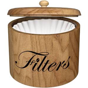 lot 8452 image: Coffee Filter Holder, Wooden Coffee Filter Storage with Lid, RoundCoffeeFilterContainer for Counter, Rustic Bar Accessories Holder Decor (Natural) - Retail $19