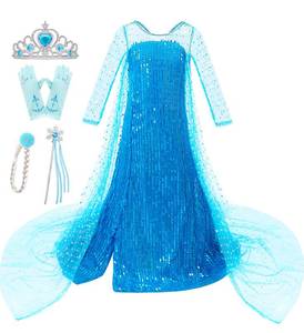 lot 8454 image: Esvaiy Girls Princess Elsa Dress Costume - Luxury Sequin Halloween Birthday Party Dress Up Kids 3t 4t 5t 6t 7t 8t (4-5 Years, Blue) - Retail $30