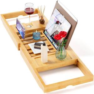 lot 8455 image: Yirilan Bathtub Trays for Tub,Bath Tray, Foldable Bathtub Caddy,Bamboo - Retail $21