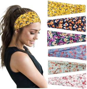 lot 8462 image: Huachi Womens Headbands Boho Headbands for Women Workout Yoga Exercise Hairbands Non Slip Headband Fashion Sumemr Hair Bands, Floral Print, 6 Pack - Retail $10