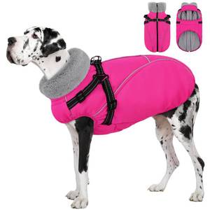 lot 8466 image: AOFITEE Dog Coat for Large Dogs, Waterproof Dog Jacket with Harness Built in, Warm Fleece Pet Puffer Jacket with Zipper, Cold Weather Coats for Dogs Outdoor, Reflective Pet Snowsuit, Pink XL - Retail $43