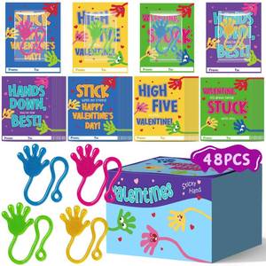 lot 8476 image: Valentines Day Gifts for Kids Classroom - 48 Pack Sticky Hand Valentines with Valentine Cards for Kids Classroom, Slappy Hands Sticky, Preschool Kindergarten Valentine Day Gifts for Boys Girls - Retail $16