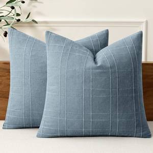 lot 8477 image: MIULEE Decorative Linen Check Euro Shams Throw Pillow Covers Neutral Farmhouse Vintage Pillow Covers 24x24 Set of 2 Boho Modern Home Decor for Sofa Couch Bedroom Cushion Blue Grey - Retail $31