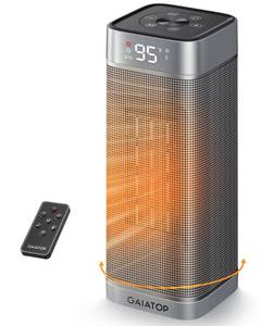 lot 8478 image: Gaiatop Space Heaters for Indoor Use, Portable Electric Heater with Thermostat, 1500W PTC Ceramic Room Heater with Remote, 5 Modes, 60° Oscillating, 12H Timer Fast Heating Bedroom Office Bathroom Home - Retail $36