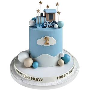 lot 8484 image: 18PCS Train Cake Toppers Balls Cake Decorations with Star Cake Toppers for Boy Girl Baby Shower Train Theme Birthday Party Decorations (Blue) - Retail $10