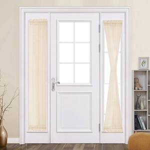 lot 8485 image: MIULEE 2 Panels Sidelight Curtains for French Door Sheer Panels Light Filtering Window Treatment for Narrow Door 25 x 72 Inches with Tieback, Cream Beige - Retail $18