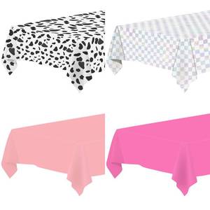 lot 8489 image: Pokuta 4pcs Cowgirl Tablecloth, 108 x 54 inch Disposable Disco Cowgirl Tablecloth, Pink Cow Cowgirl Table Cover for Cowgirl Birthday Decorations - Retail $5