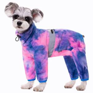 lot 8490 image: Dog Coats for Small Dogs, Polar Fleece Dog Pajamas Bodysuit, Puppy Onesies Tie Dye Jumpsuits, Dogs Warm Clothes Four-Legged, Doggie Fullbody Winter Jacket Vest - Retail $24