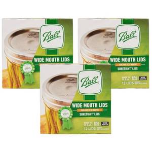 lot 8494 image: Ball Mason Jar Lids, Wide Mouth, 12 CT (Pack of 3) - Retail $23