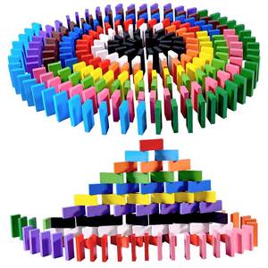 lot 8500 image: OBTANIM Colorful Wooden Domino Blocks Set Tile Bulk Building Racing Stacking Games Educational Toys for Kids Birthday Party Favor - Retail $18