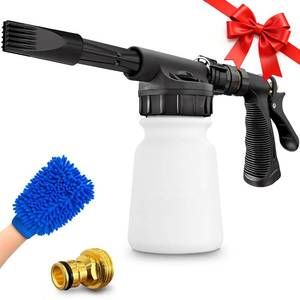 lot 8501 image: ARTIPOLY Car Wash Foam Gun  Microfiber Wash Mitt - Car Foam Sprayer - Foam Cannon for Hose - Spray Foam Gun Cleaner - Snow Foam Blaster for Cars, Boats, RVs, Foam Cannon Connects to Any Garden Hose MISSING COUPLER  - Retail $36