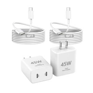 lot 8511 image: 45W Apple USB C Charger Fast Charging for iPhone 171615, 2Pack 6FT USB C to C Cable Cord Quick iPhone Charger Block for Apple 1717 Pro17 Pro MaxAir1616 Pro16 Pro Max16 Plus1515 Pro MaxiPad - Retail $28