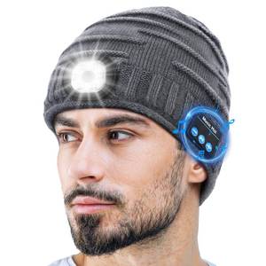 lot 8513 image: ZOOI Gifts for Men Dad, LED Bluetooth Beanie for Men, Fathers Day Mens Gifts for Him Dad, Mens Dad Gifts Cool Gadgets Stuff Grey - Retail $17