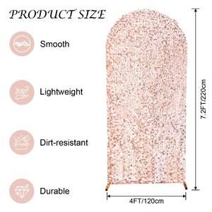 lot 8519 image: SaitiMade 7.2 FT Bling Arch Backdrop Cover, Rose Gold Sequin Wedding Arch Stand Cover, Round Top Fitted Chiara Backdrop Cover for Birthday Party Ceremony Baby Shower Banquet Decoration - Retail $33