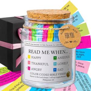 lot 8521 image: Bible Verse Jar, Read Me When Bible Verses Jar for Daily Encouragement - Christian Gifts for Women, Mothers Day Gift for Mom, Birthday Gifts, Graduation Gift, Prayer Cards With A 48-inch Ribbon Bow - Retail $9