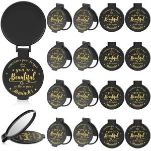 lot 8527 image: Gulfmew 18 Pcs 2.76 Inch Inspirational Compact Mirror Bulk Women Small Gifts Graduation Party Favors Purse Mirror Pocket Mini Stuffer Items for Adult Coworker Cheerleader Employee (Black) - Retail $16