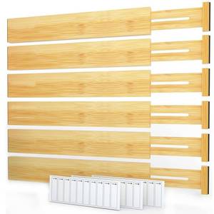 lot 8528 image: SpaceAid Bamboo Drawer Dividers, Kitchen Adjustable Drawer Organizers, Expandable Organization for Home, Office, Dressers and Bathroom, 6 Dividers (17-22 in) - Retail $30