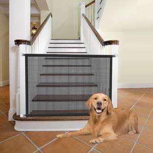 lot 8540 image: Cupount Dog Screen Mesh Gate for Stairs Pet Gates for The House for Doorways Stairways Indoor 29 inches Tall, 38 inch Wide, Fits 32-35 inch Openings - Retail $13
