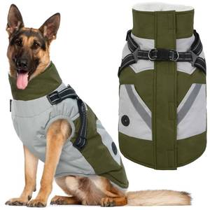 lot 8548 image: IECOii Zip Up Dog Coat for Large Dogs - Waterproof Winter Fleece Jacket in Green, XLarge - Suitable for Border Collie, Pitbull - Retail $44