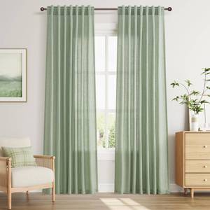 lot 8550 image: Joywell Mist Sage Back Tab Rod Pocket Linen Curtains 90 Inches Long 2 Panels for Living Room Bedroom Neutral Boho Farmhouse Rustic Light Filtering Semi Sheer Curtains Window Treatment 52x90 - Retail $42