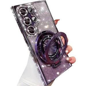lot 8556 image: Changjia for Samsung Galaxy S25 Ultra Magnetic Kickstand Glitter Case, Compatible with Magsafe Cute Bling Sparkly Diamond Rhinestone with Camera Protector Women Girl Case for Galaxy S25 Ultra,Purple - Retail $14