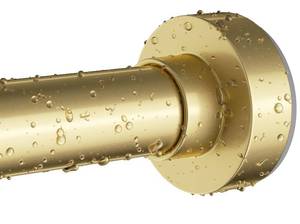 lot 8571 image: Emlaoe Gold Shower Curtain Rod 34-66 Inches(2.8-5.5ft) Never Rust Adjustable Shower Rod Spring Tension Non Slip No Drilling Shower Rods for Bathroom Garland Window - Retail $17