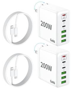 lot 8582 image: 1 Pack USB C Charger Block, 200W GaN Super Fast Charger Type C iPhone 17 16 Fast Charging 6 Port Foldable PD Charging Station for All iPhoneAndroid Phone Samsung Galaxy S25S24MacBook iPad ONLY ONE - Retail $30