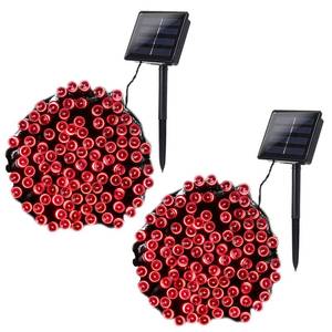 lot 8587 image: Joomer Red Solar Christmas Lights, 2 Pack Total 144FT 400 LED 8 Modes Waterproof Solar Christmas Lights Outdoor for Garden Yard Patio Christmas Decoration - Retail $14