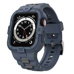 lot 8601 image: GELISHI Bands Compatible for Apple Watch Band 45mm 44mm 42mm, Men Sport Rugged Band with Protective Case for Watch Series 9 8 7Series 6 SE 5 4 3, Abyss Blue - Retail $18