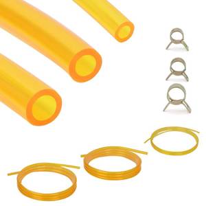 lot 8605 image: SSFOLPFEE Premium TPU Fuel Line Kit 3 Sizes (3mm ID5mm OD, 5mm ID8mm OD, 6mm ID9mm OD), 6.6ft Each, with 12 Steel Clamps, Universal Gas Diesel Fuel Hose for Lawn Mower Chainsaw Small Engines - Retail $18