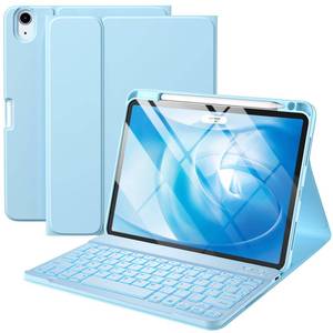 lot 8619 image: Harvopu Compatible for iPad Air 11-inch 10.9 Air 5th 4th Generation Case with Keyboard - Backlit Detachable, Folio Cover with Pencil Holder for iPad Air 11 Inch M4M3M2, Air 5 Air 4 (Sky Blue) - Retail $33