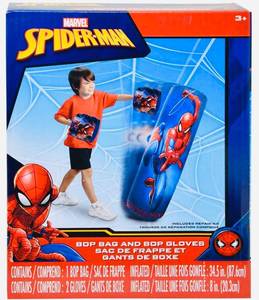lot 8642 image: Spiderman Spider-Man Inflatable Bop Bag & Bop Gloves Set Kids Punching Bag with Gloves, Freestanding Superhero Blow Up Bouncing Boxing Bag for Exercise, Durable Heavy Duty Indoor and Outdoor - 34.5 - Retail $20