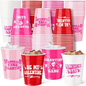 lot 8646 image: Vesici 100 Pcs Galentines Day Decorations Plastic Cups 12oz Girl Friends Galentines Party Cup Gift Pink Red Reusable Beverage Supplies Cups for Valentines Day Party Decor Girls Women Supplies - Retail $18