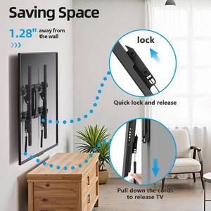 lot 8648 image: UL Listed Fixed TV Wall Mount for 37-86 Inch Screens, Low Profile TV Mount Fits 16, 18, 24 Studs, Wall Mount Bracket with Quick Release Lock, Max VESA 600x400mm, Holds up to 132 lbs by USX STAR - Retail $21