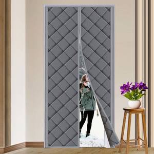 lot 8649 image: Magnetic Thermal Insulated Door Curtain Fits Door Size 32 x 80 Thicken Nylon Cotton Temporary Magnet Closure Thermal Door Cover Size W34 x L81 inch Weatherproof Windproof Soundproof, Grey - Retail $19