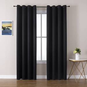 lot 8656 image: ChrisDowa Grommet Blackout Curtains for Bedroom and Living Room - 2 Panels Set Thermal Insulated Room Darkening Curtains (Black, 52W x 95L) - Retail $33