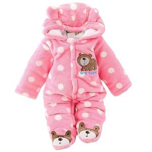 lot 8657 image: ZYXKTA Baby Snowsuit Infant Hooded Footie Jumpsuit Newborn Girls Boys 9-12 Months Winter Fleece Bear Coat Pink Outfit - Retail $20