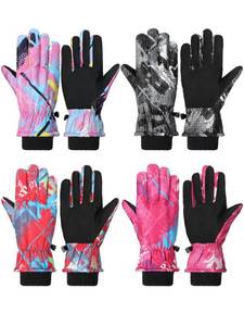 lot 8663 image: Fourluoo 4 Pair Mens Winter Ski Gloves Women Warm Waterproof Snow Gloves Adjustable Non Slip Mittens for Cold Weather(Pink,Black,S) - Retail $19