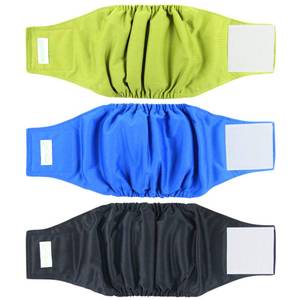 lot 8666 image: Wegreeco Washable Male Dog Belly Wrap - Pack of 3 - (Black,Blue,Olive,X-Large) - Retail $27
